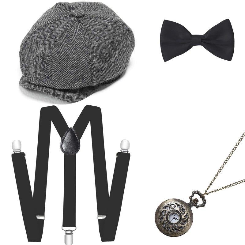 BABEYOND 1920s Mens Gatsby Gangster Costume Accessories Set 30s Manhattan Fedora Hat Bow Tie Suspenders - Image 1